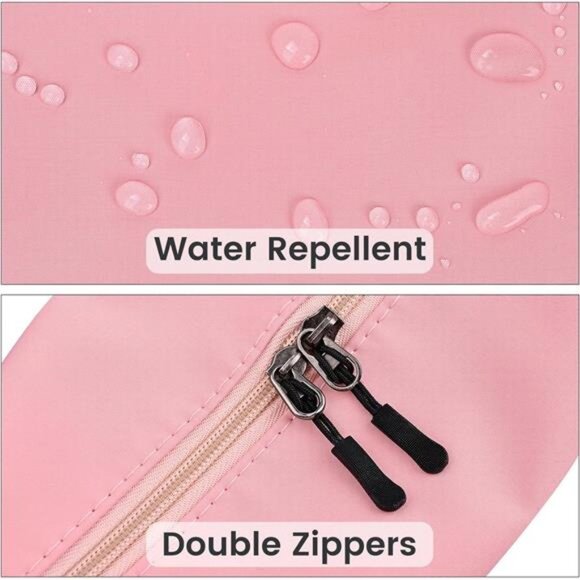 Mini Crescent Bag with Adjustable Strap, 2 Zippers Lightweight Nylon Bag - Rose - Picture 4 of 7